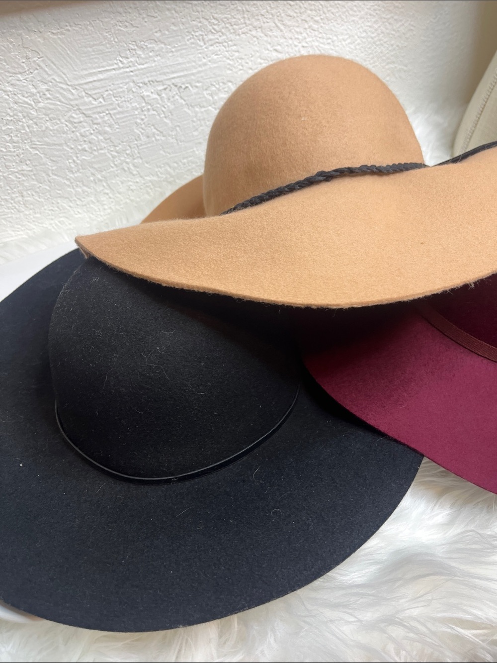 Bundle of Boho Wide Brim Felt Hat - Burgundy, Black, Camel - Picture 6 of 6